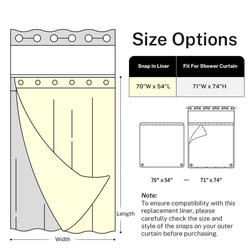 River Dream 2 Pack Snap in Shower Curtain Liner Replacements 70 x 54, White, with Magnets ï¼ŒRemovable Liner ï¼ŒPlastic(PEVA) - Image 3